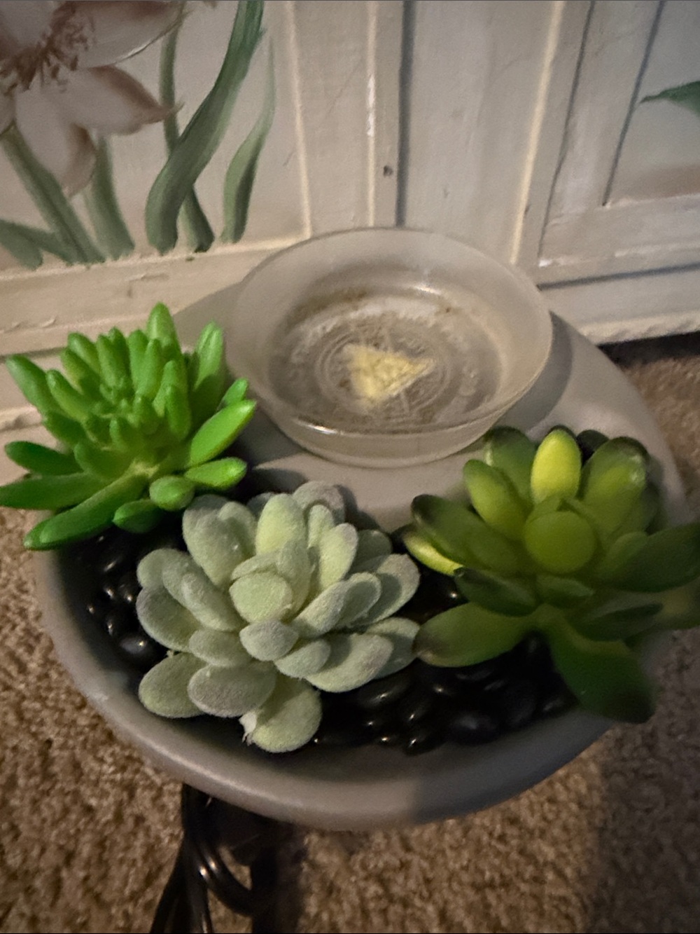 Scentsy Gray Tabletop Accent with Green Faux Succulents